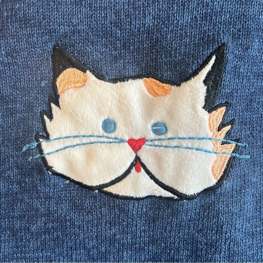 Cottagecore Rainbow Bridge Blue Vintage Knit Blue Sweater Vest with cats M-L - Picture 8 of 14